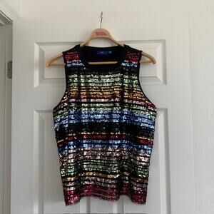 Apt. 9 Sequin Tank Top Multi-Color Sequins on Mesh over Black Tank Women's 2XL
